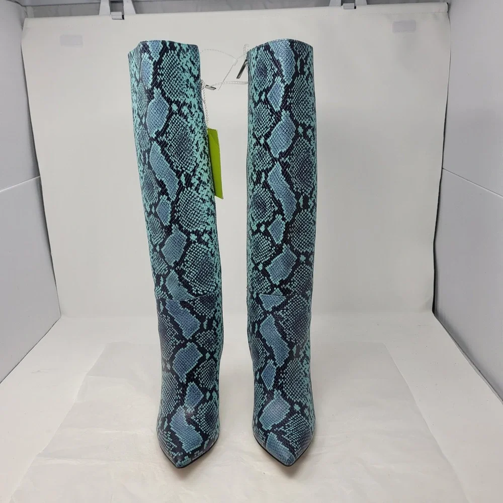 Gianni Bini Punk Lennoxe Teal Waters Snake Print Leather Tall Boots Calf 8M NEW - Picture 10 of 16